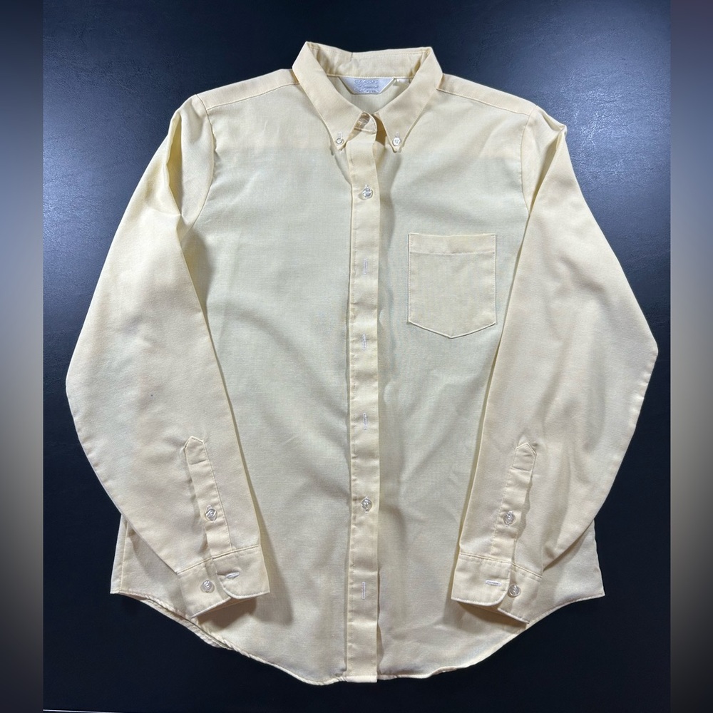 Vintage Sutton Yellow Button Down Career Blouse Shirt Womens Size 16 Pocket Long